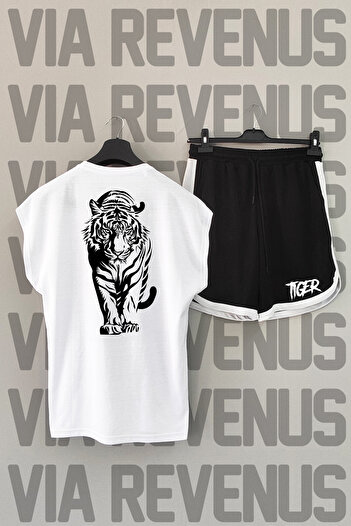 Vordevia Tiger Tiger Print White Sports T-Shirt and Black Shorts - Zero Sleeve
