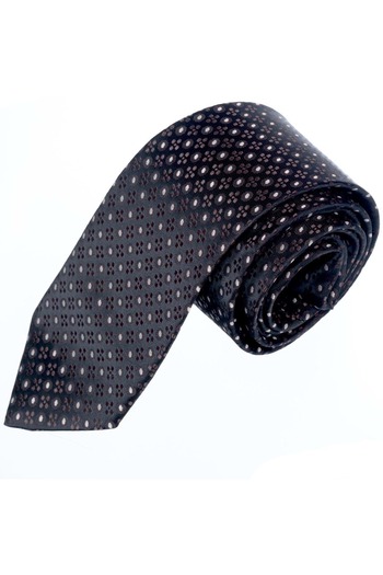 Exve Exclusive Brown Geometric Patterned Jacquard Woven Handcrafted Black Tie
