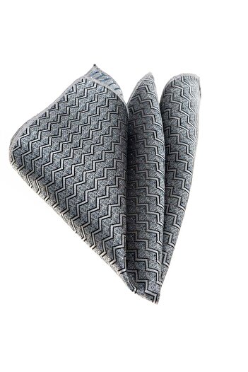 Exve Exclusive Silver Zigzag Pattern Italian Style Pocket Collar Handkerchief