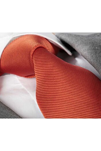 Exve Exclusive Orange Self-Striped Italian Pattern Handcrafted Tie