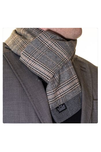 Exve Exclusive Gray Beige Brown Plaid Checked Double Sided Scarf