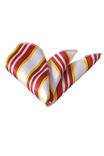Exve Exclusive Yellow Red Striped Satin Woven Pocket Collar Handkerchief