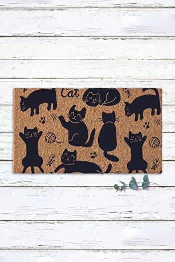 Paspas Yap Cat Patterned Door Mat Koko Mat Outside Door Mat Bristle Mat Mat for Home