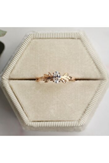 INZA mücevherat 0.42 Ct Vintage El Işçiliği Dal Pırlanta Yüzük
