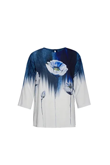 MİYORO Flower Pattern Printed Relaxed Cut Plus Size Women's Blouse