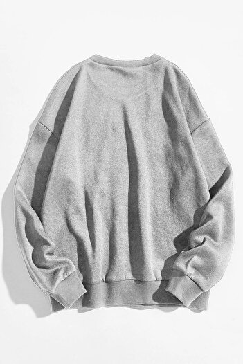 MODAGEN Unisex Gri Oversize Kırmızı Brooklyn Baskılı Sweatshirt