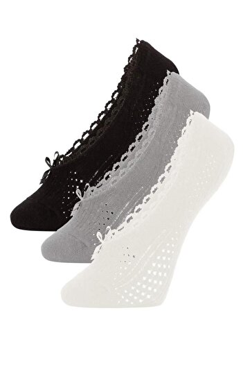 DeFacto Women's Appliqued 3-Piece Cotton Ballerina Socks