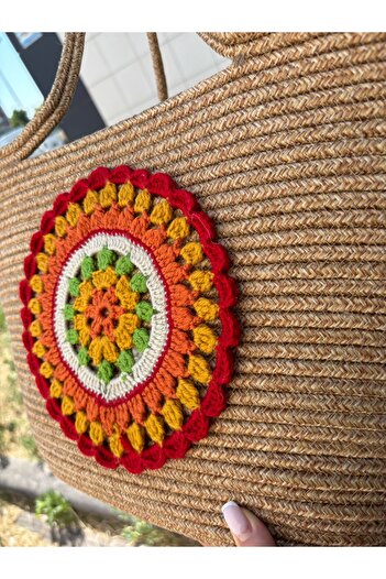 MaVaux Ethnica Jute Straw Shoulder Beach Bag - Hand Knitted Outside