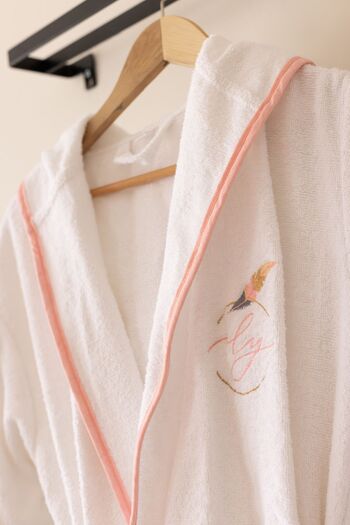 ELY PARKER White Dowry Bathrobe Piping Cotton Women's Fabric - S M L XL