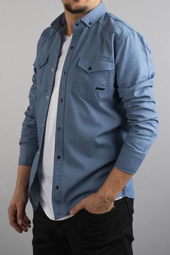 bombe Ανδρικό τζιν πουκάμισο Slim Fit Ice Blue