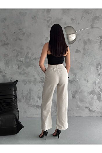 Noa Noa Women's Linen Woven Trousers - Embroidered and Wide Leg
