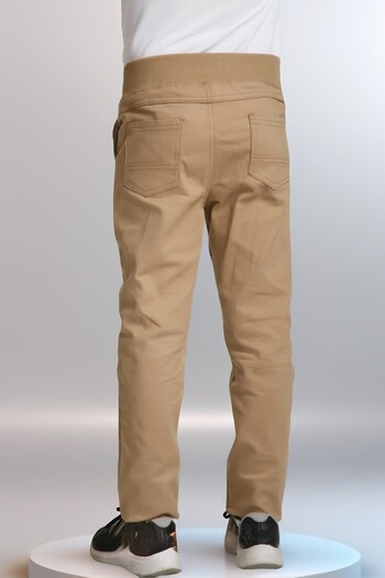 DEROSHkids Boy's Girl's Elastic Ribana Waist Camel Beige-Black Pipe Leg Canvas School Pants (6-15 Years)