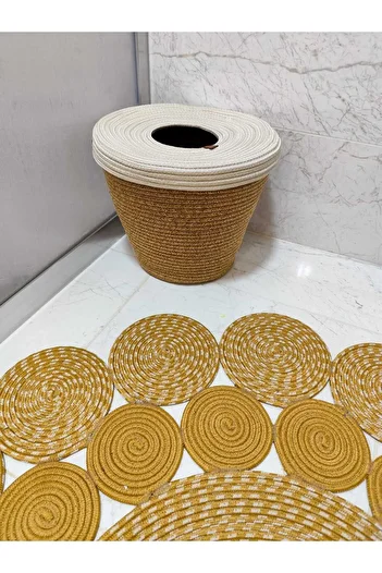 ModaCardin Natural and Natural Jute and Straw Trash Can - Modern Bucket for Kitchen and Bathroom