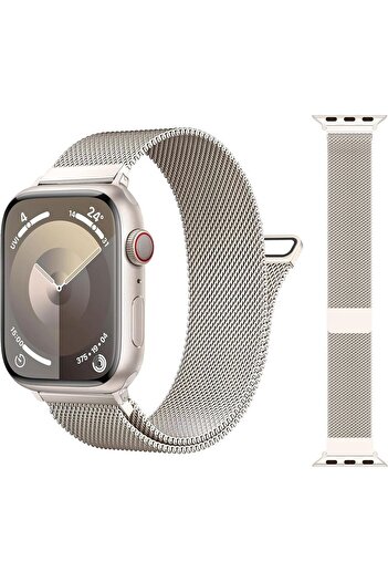 Nezih Case Apple Watch Seri 9 41mm Uyumlu Milanese Loop Magnetic Paslanmaz Çelik Hasır Metal Kordon