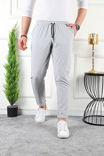 comstar Men's Elastic Waist Double Leg Stretchy Gray Trousers