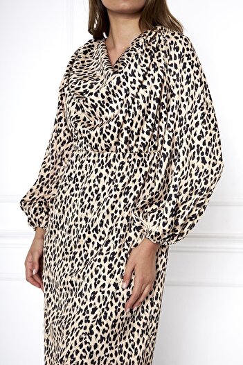 comstar Women's Long Sleeve Stylish Slit Trend Leopard Dress