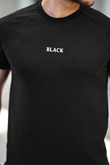 comstar Men's Black Text Print Short Sleeve Summer Black T-Shirt