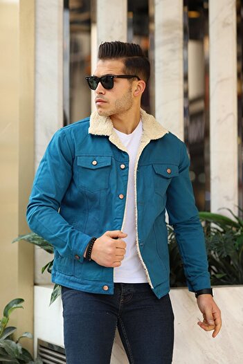 comstar Ανδρικό Trendy Furry Denim Jacket - Λευκό / Καφέ