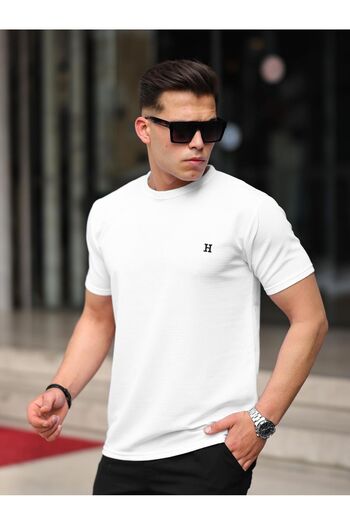 comstar Men's Waffle Fabric Crew Neck Summer White T-Shirt