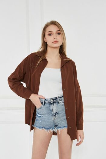 comstar Women's Oversize Long Sleeve Basic Summer Coffee Shirt