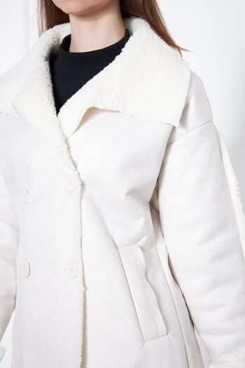 comstar Women's Fur Double Breasted Collar Faux Leather White Long Coat