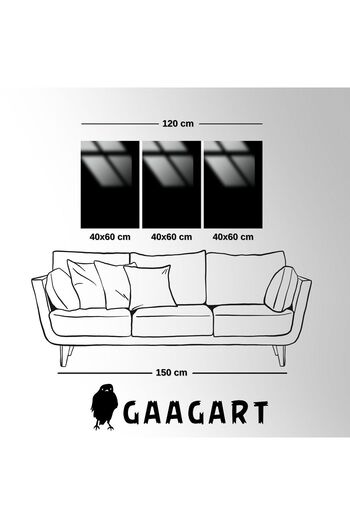 GAAGART 3'lü Metal Çerçeveli Cam Tablo Seti Siyah Gold Şans Tüyü Tasarımı