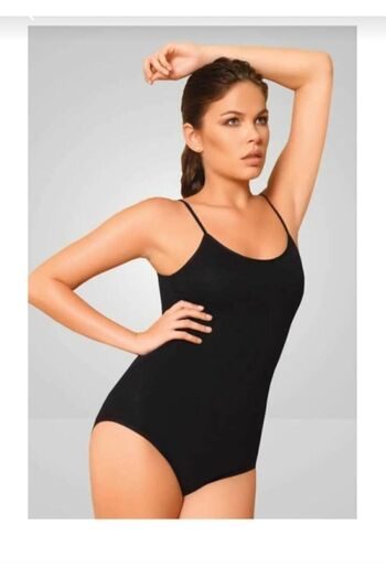 Berrak Women's Black 3 Rope Strap Bodysuit with Snap Fastener