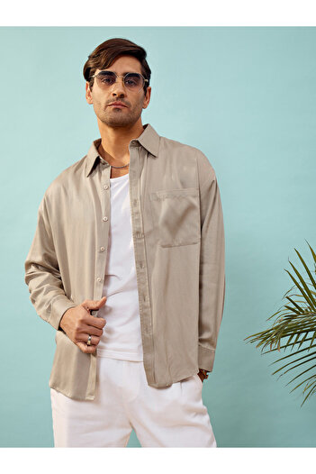 Mascln Sassafras By Styli Twill Oversized Shirt with Patch Pocket