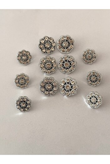 ODDA TASARIM ATÖLYESİ Metallized Crystal Stone Patterned Blazer Jacket and Dress Button Set