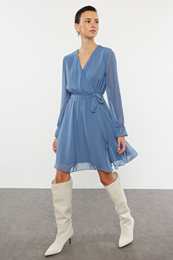 Trendyol Collection Indigové dvouřadé tkané minišaty - BELted, TWOAW20EL0789