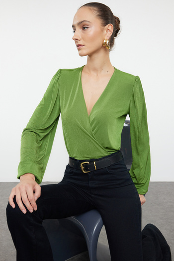 Trendyol Collection Green Stretch Knitted Body - Shiny Surface, Soft Texture and Double Breasted Coverage TWOAW25BD00005