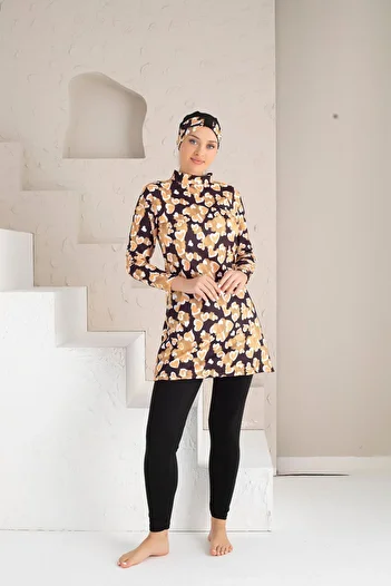 DONEX Patterned Lycra Tights Full Covered Hijab Swimsuit 1201