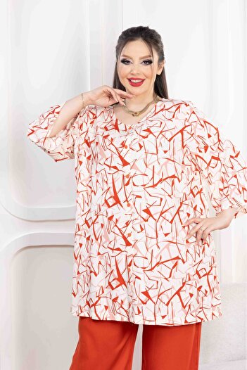 PALSİS Women's Large Size Patterned Shirt Viscose Pants Suit