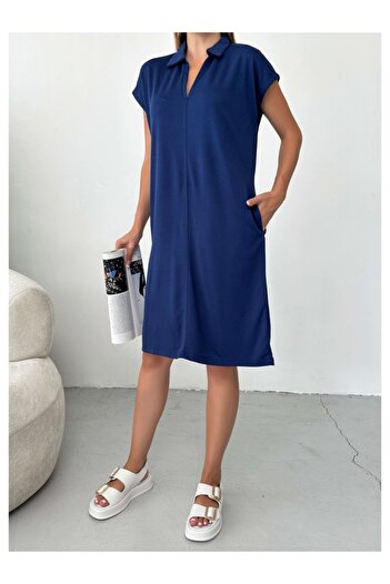 Elif Özbey Butik Φόρεμα Polo με λαιμόκοψη Navy Blue Modal