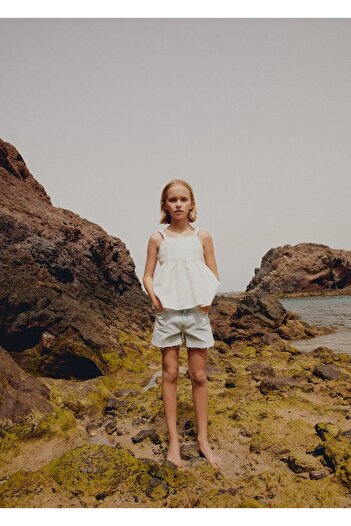 MANGO Kids Paçaları Dikişsiz Denim Şort