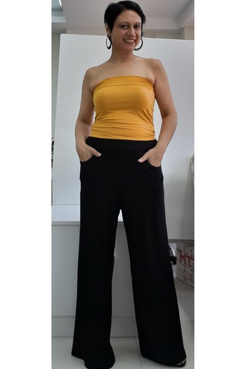 Mertcan Butik Summer Black Viscose Trousers - Elastic Waist, Pockets and Lightweight Loose Leg