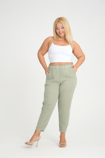 Dejabrew Jeans Green Muslin Trousers - Elastic Waist, a019-2