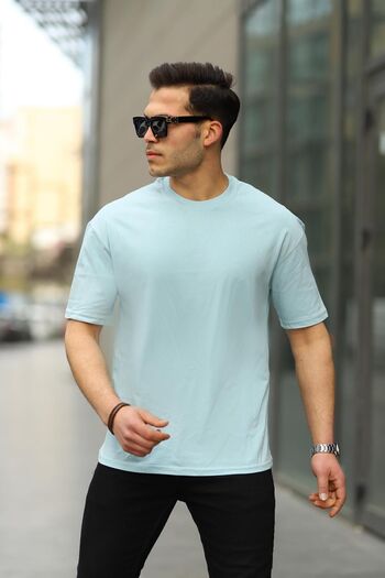 comstar Men's Oversize Basic Crew Neck Loose B.Blue T-Shirt