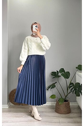 Puane Women's Pleated Satin Skirt with Elastic Waist ESR18170