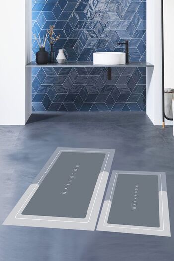 EY HOME Ψηφιακό τυπωμένο πλενόμενο σετ τουαλέτας μπάνιου με γραφή, KLZT-1-GRAY,