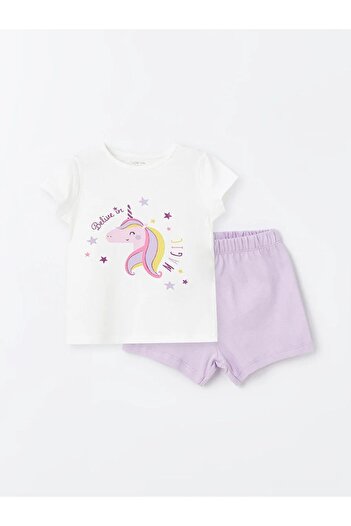 LC Waikiki LCW Baby - طقم بيجامة للفتيات الصغيرات مع شورت برقبة دائرية