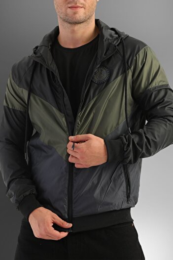 D1fference Men's Black- Khaki- Anthracite Three-Color Windproof Hooded Raincoat with Pocket