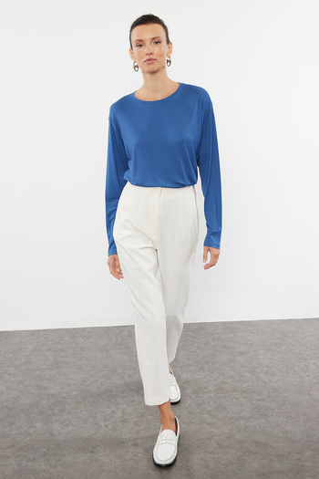 Trendyol Collection Indigo Wide Fit pletené tričko s dlouhým rukávem, Twoaw25Ts00010