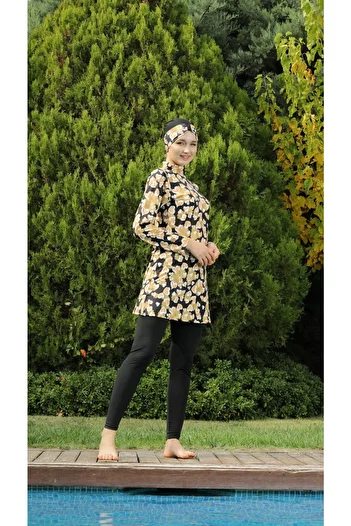 DONEX Patterned Lycra Tights Full Covered Hijab Swimsuit 1201