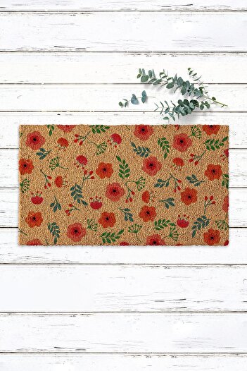 Paspas Yap Pink And Red Floral Patterned Mat Koko Mat Exterior Door Mat Home Mat Bristle Mat