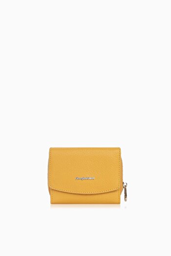 CENGİZ PAKEL Genuine Leather Mini Horizontal Wallet - Cengiz Pakel, Snap Fastener, Mustard - 65288