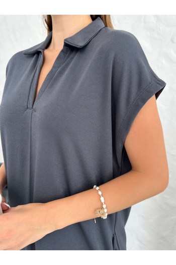 Elif Özbey Butik Φόρεμα Modal Polo Collar Anthracite