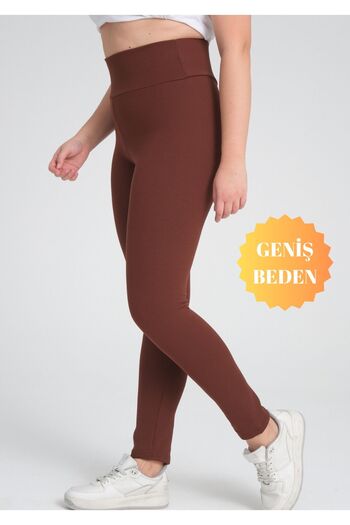 BANEGA Curve Plus Size Ribbed High Waist Brown Tights