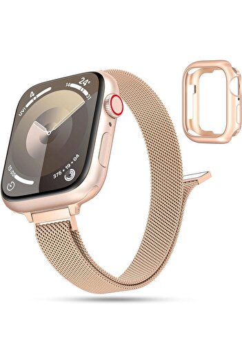 Nezih Case Watch Series 2/3/4/5/6/7/8/9/Se 38 40 41 and Series 10 42mm Compatible Thin Milanes Mesh Metal Band