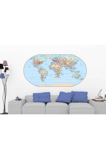 KT Decor Modern Duar Sticker - World Map, Oceans and Countries XXL Hall and Living Room